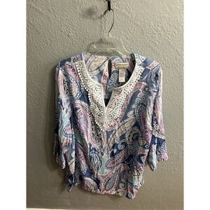 Alfred Dunner size 1X  Top Crochet Trim 3/4 Sleeve Womans Shirt